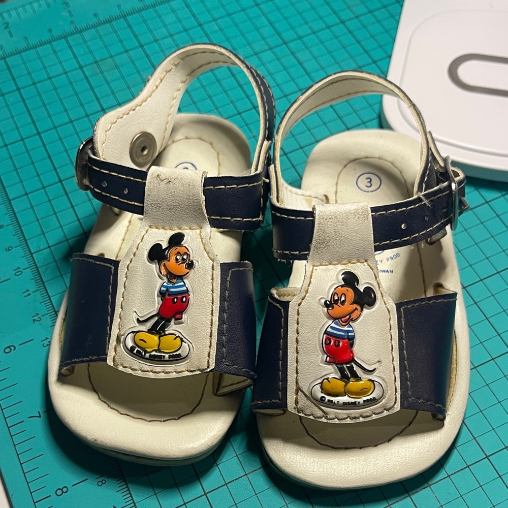 Vintage Disney Mickey Mouse Kids Sandals White Navy Sz 3 Baby Infantil